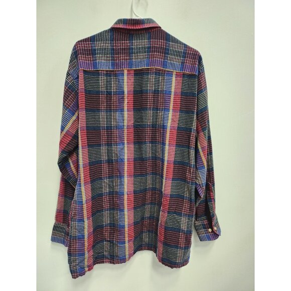 Vintage Van Heusen Mens Flannel Shirt Large Red Plaid Button Front Long Sleeve - Picture 6 of 8